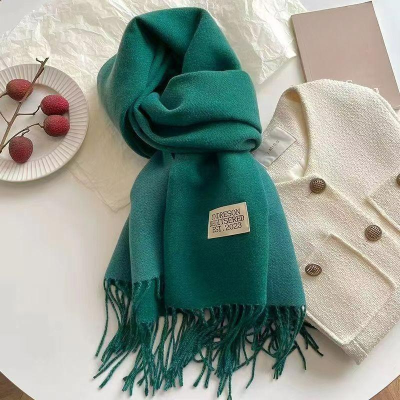 Autumn and Winter Korean Version of The Solid Color Imitation Cashmere Double-sided Tassel Scarf Female Thickened Student Dual-use Shawl Trend