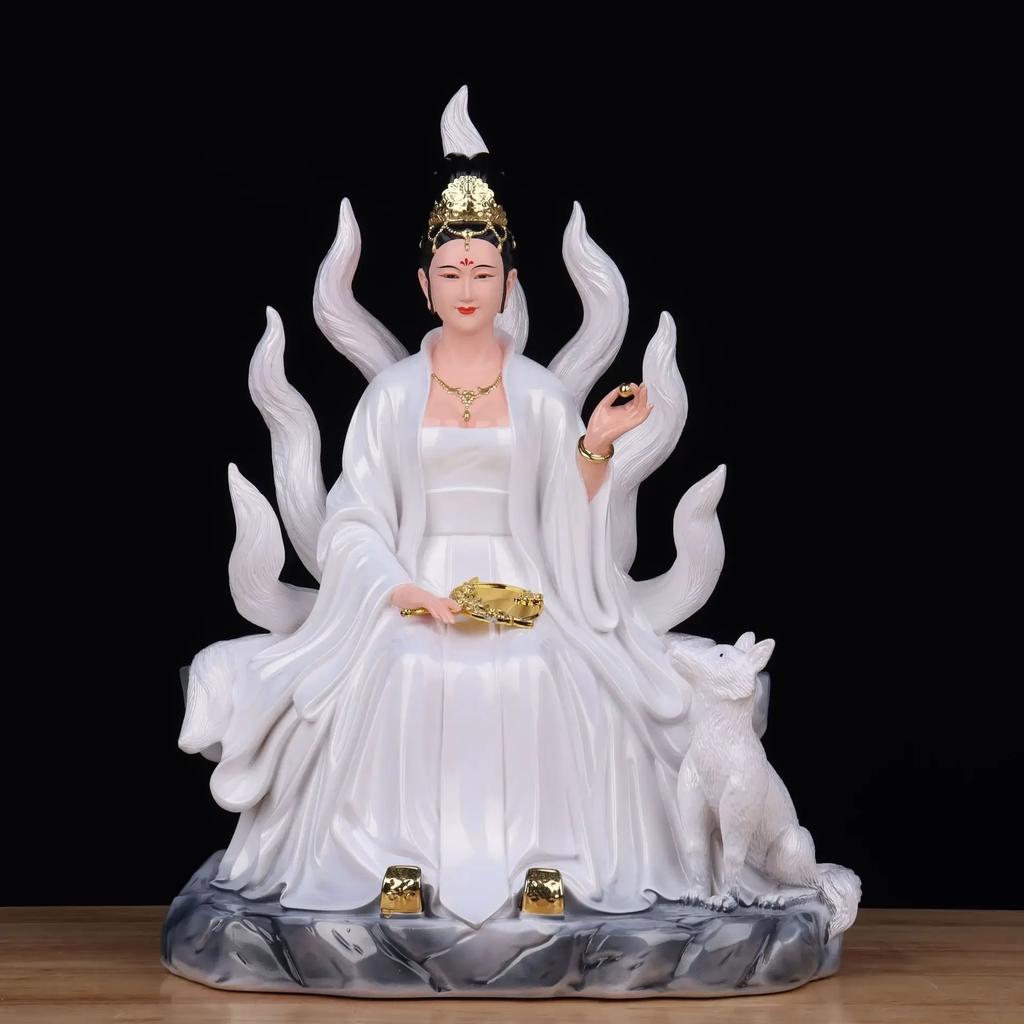 Nine-tailed Goddess, Male Female Fox, Red Nine-tailed Fox Fairy, Buddha White Marble Statue Resin Taoism Figurine Home Decor