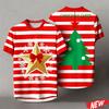 Red Stripes Cartoon Christmas Tshirt Men Women 3d Printing Merry Christmas Tee Shirts Tops 2026 New Year Short Sleeve T-shirt