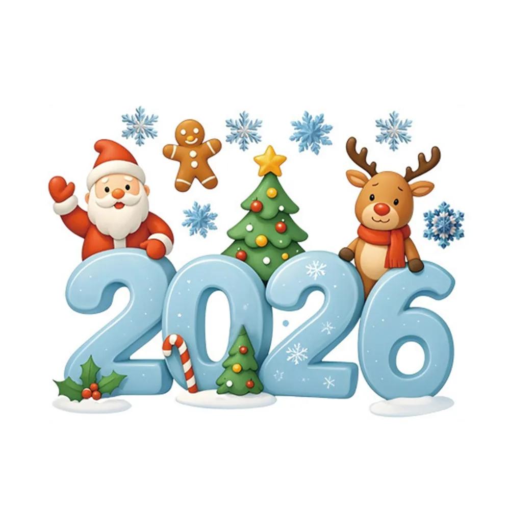Multicolor 2026 3D Number Stickers Xmas Tree Bell Cartoon Santa Window Stickers DIY Accessories Glass Sticker