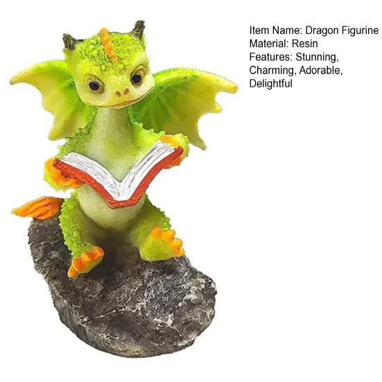 Yousheng Dragon Figurine Cute Resin Dragon Reading Statue Miniature Fairy Garden Ornaments for Terrarium Micro Landscape DIY Crafts