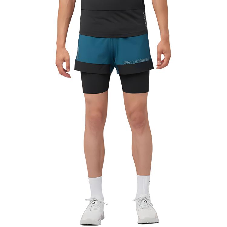 Salomon Cross 2 In 1 Lightweight Quick Dry Running Shorts Men Shorts Deep-Sea Deep-Black LC2197500