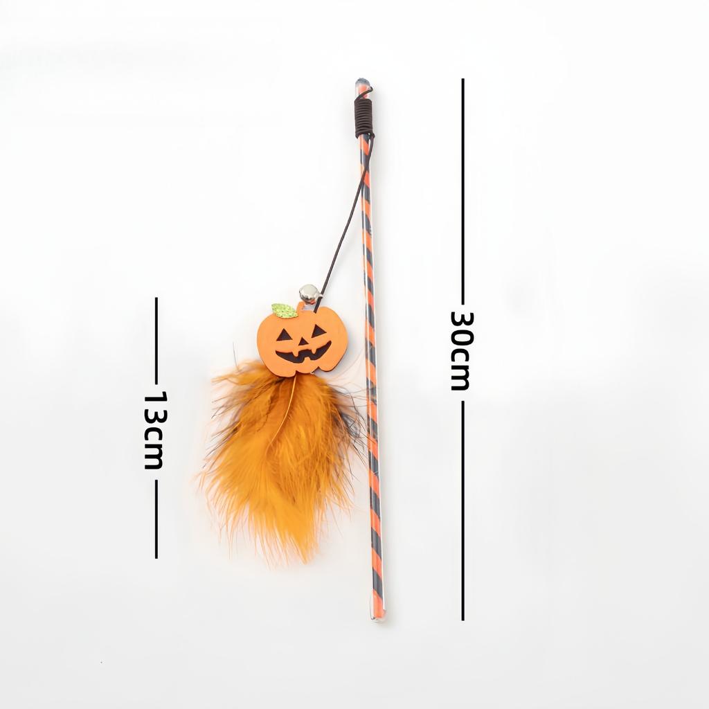 Cat Teaser Stick Halloween Cat Toy New Cat Teaser Stick Pumpkin Ghost Feather Bell Plastic Cat Toy