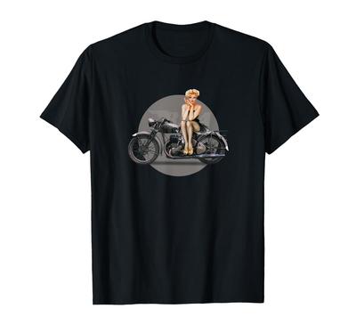WW2 Pin-Up Girl BSA Motorcycle Retro Poster T-Shirt