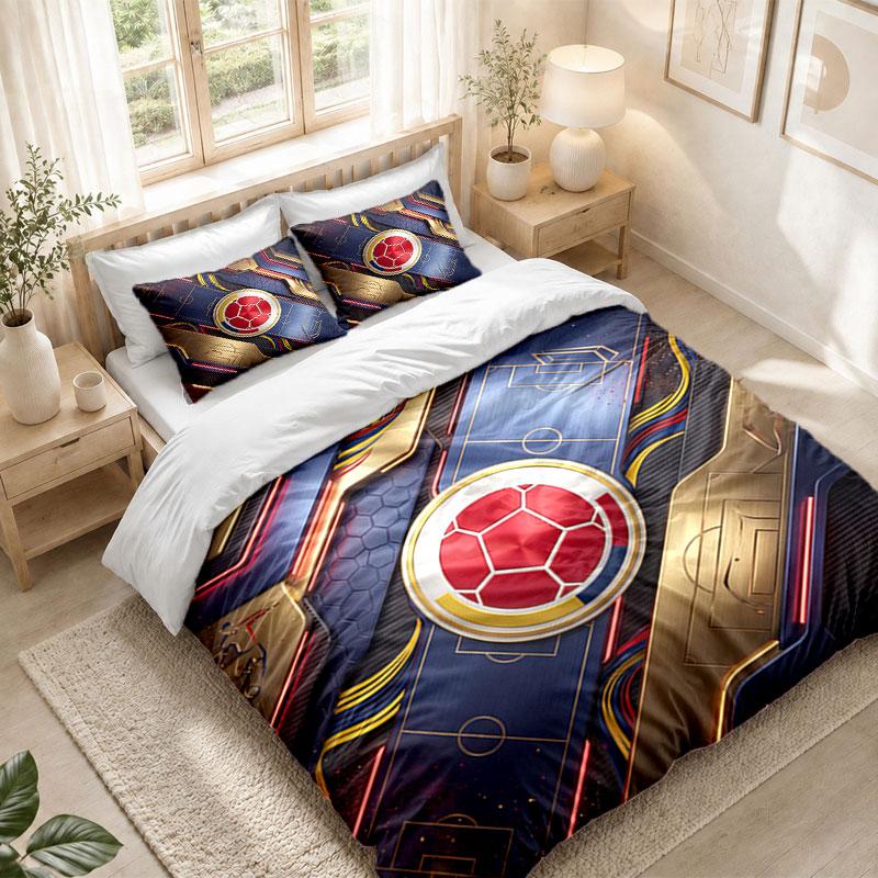 Bedding Set 1 Duvet Cover 2 Pillowcases Colombia Football Print Bedroom Home Decoration