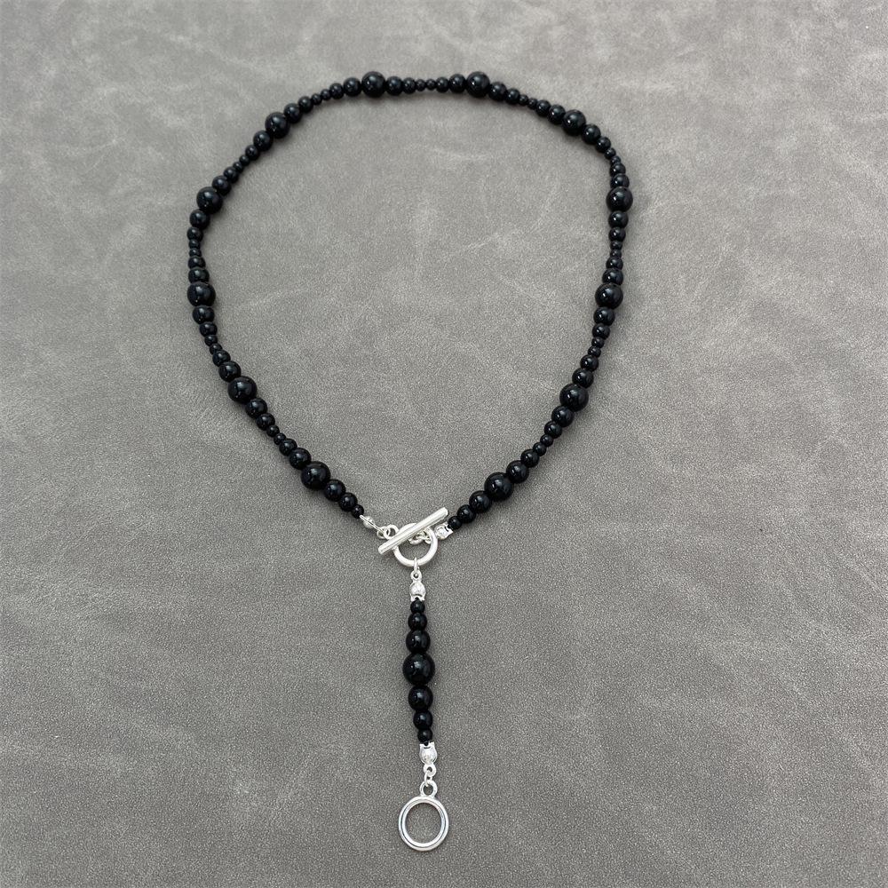 Elegant Black Agate Beaded Bracelet & Necklace: European-American Style, High-End Design, Light Luxury, Cool Temperament