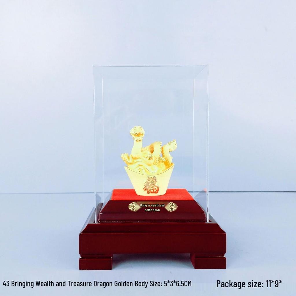 Flocked Gold Dragon Zodiac Ornament for Year of the Dragon - Wealth-Attracting Decoration and Business Gift
