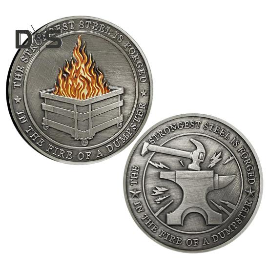 7/9Pcs Dumpster Flame Challenge Coin Double-sided Carved Metal Commemorative Medal Medallion Round Collection Coin Home Office Desk Decoration