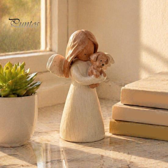 Unique Gifts for Cat Owners Angel Holding Puppy Figurine, Cute Dog Resin Statue Home Small Tabletop Sculptures Shelf Desk Decor, Handcrafted