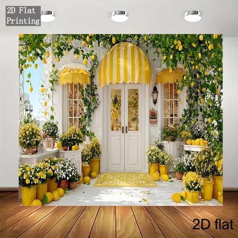 Tapisserie de Porche Citronnier, Tissu de Fond Jardin d'Été, Décor Mural Cuisine