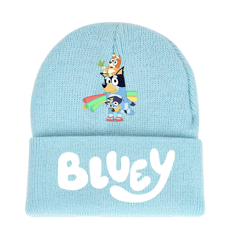 

Round Bluey Cartoon Top Knitted Hat Fashion Printing Wool Warm Boys Girls Gift Style A