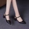 New Style Breathable Mesh Open-toe Women's Pointed-toe Soft Leather Slip-on High-heeled Shoes