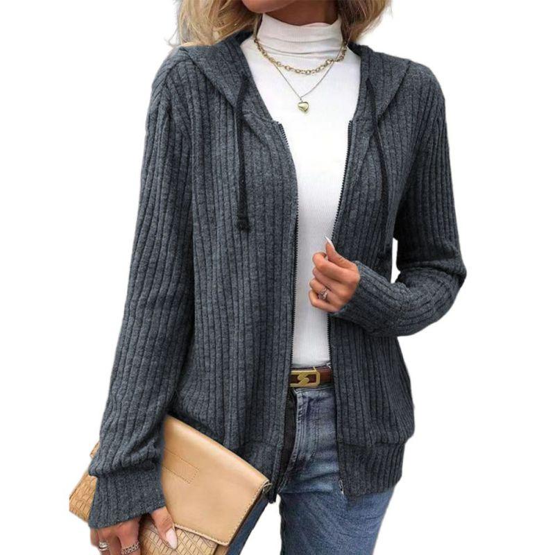 Женский кардиган на молнии с капюшоном и длинным рукавом L