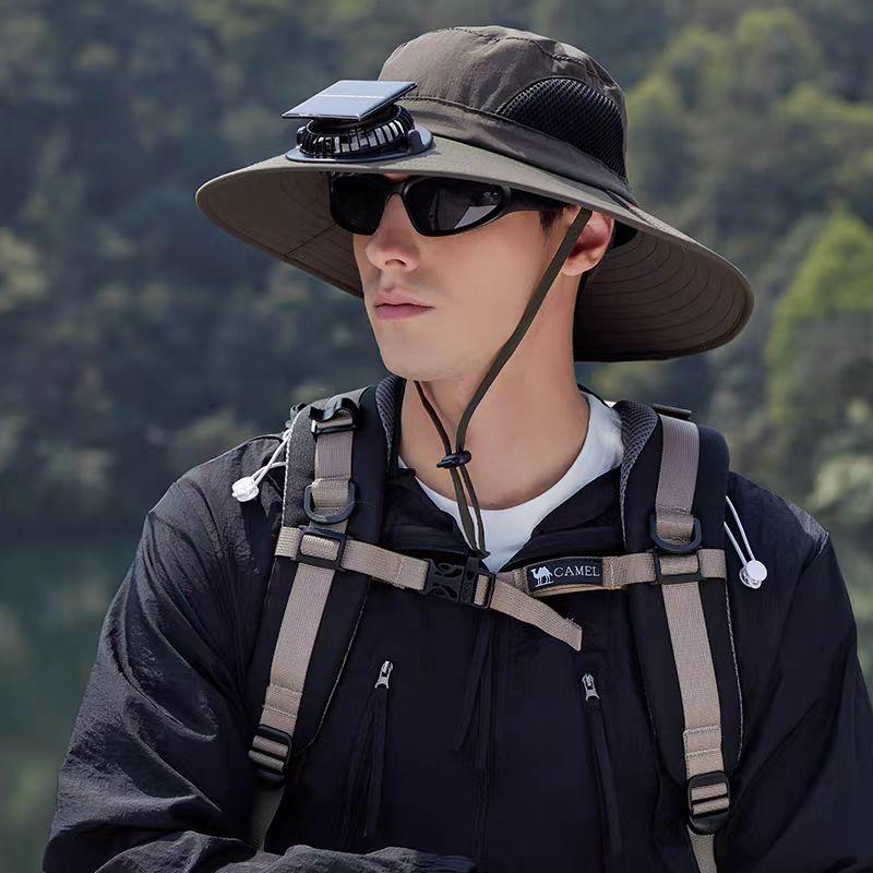 Summer Big Edge Hat Sunscreen Bucket Hat Solar Fan Cap Rechargeable Built-in Battery Strong Wind Men Outdoor Summer