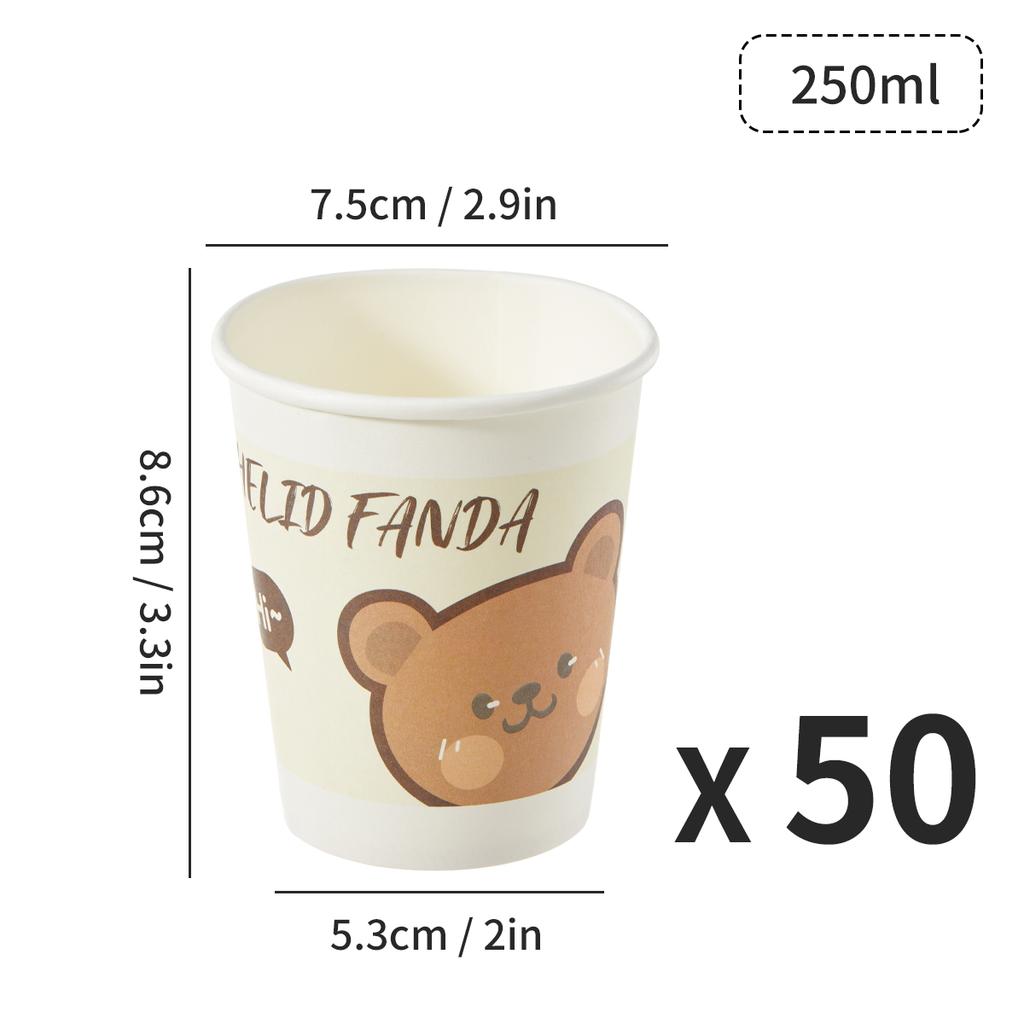 50pcs 250ML Disposable Cup Office Cartoon Leak Proof Thickened Paper Cups Party Supplies Disposable Tableware