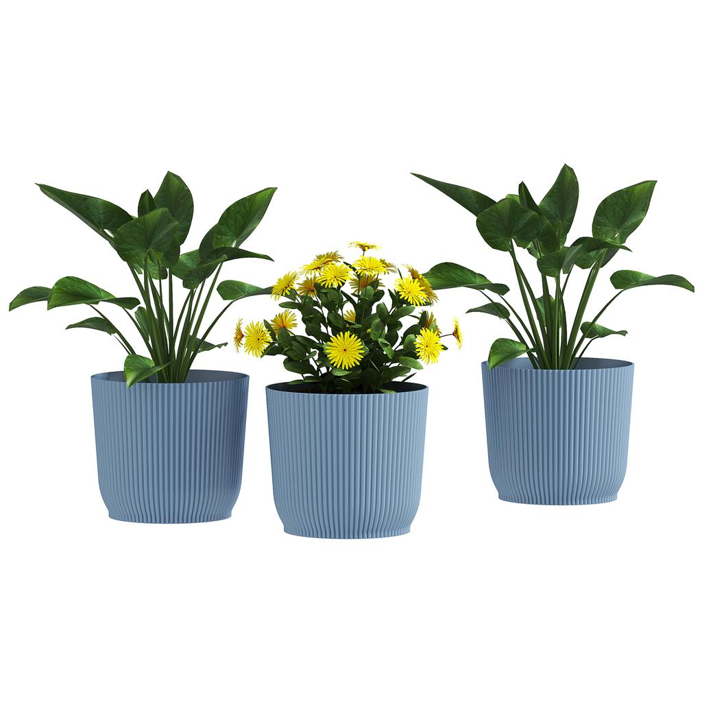 Set of Three Diameter 22cm Planters - Blue