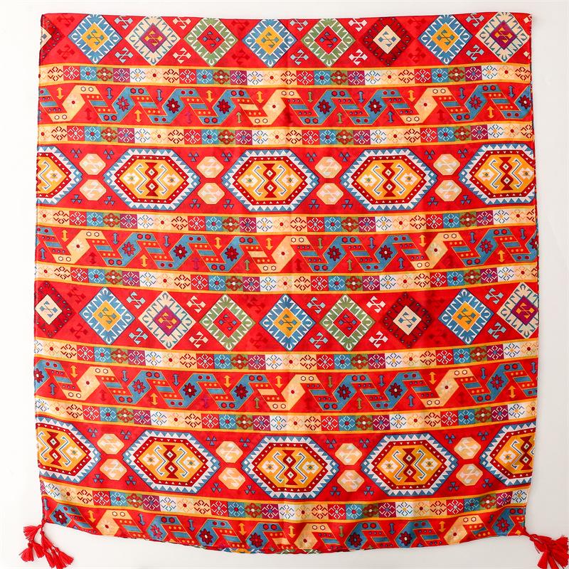 Yitao Bohemian Red Vintage Ethnic Travel Shawl - Silk-Like Cotton Linen Sunscreen Scarf for Women