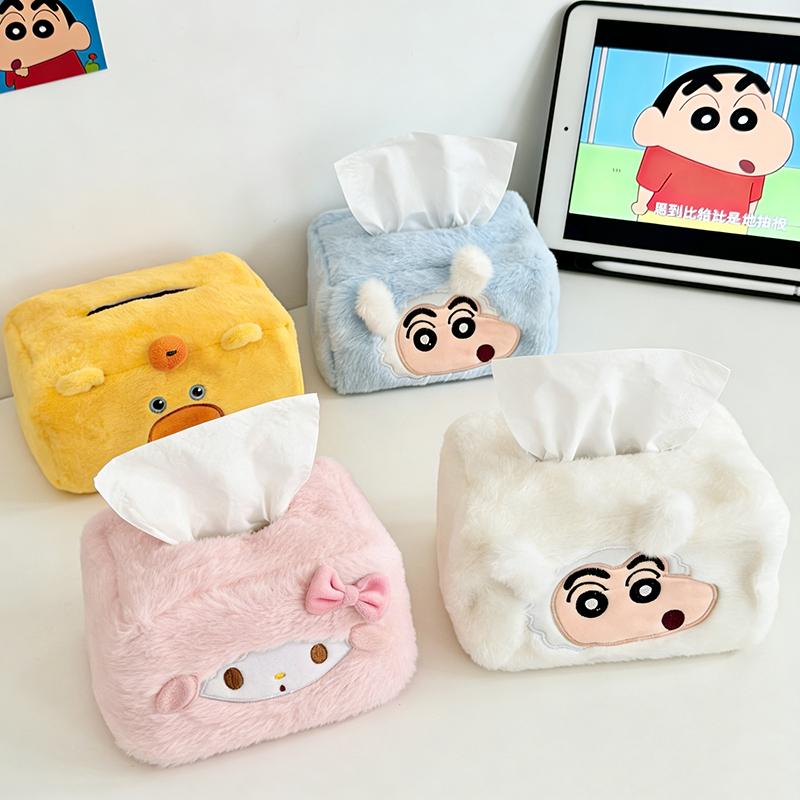 Plush Kitty Cat Tissue Box Cartoon Hello Kitty Toilet Paper Box Car Trunk Paper Towel Storage Box Home Tabletop Tissue Boxes
