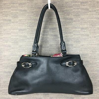 Leather Hand/Shoulder Bag Black with Scarf Decoration Stylish(USED)
