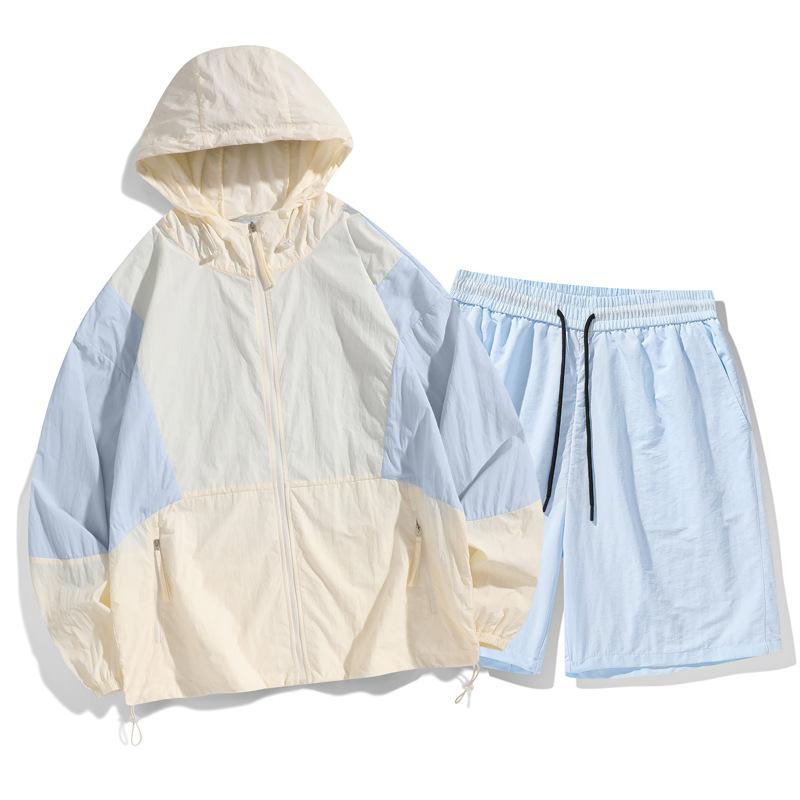Summer Sun Protection Suit for Men Lightweight Breathable UV Resistant Patchwork Color Sun Protection Suit Casual Sports Set Two-piece Set