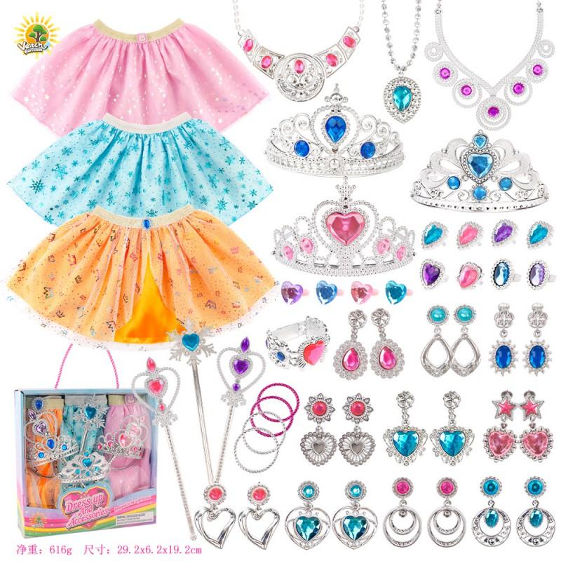 Kids Dress-Up Jewelry Set With Butterfly Hair Tie Princess Necklace Angel Wing Pendant Heart Earrings Crystal Shoe Covers