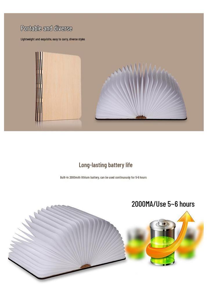 Three-Color LED Eye Protection Book Lamp: Wooden Carved Stackable Night Light