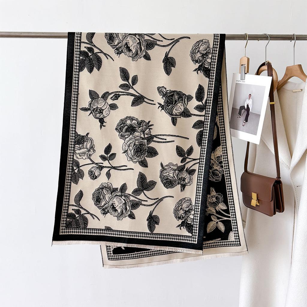 Autumn And Winter Retro Style Warm Scarf Shawl Classic Landscape Letter Printing Decorative Scarf Imitation Cashmere Large Shawl