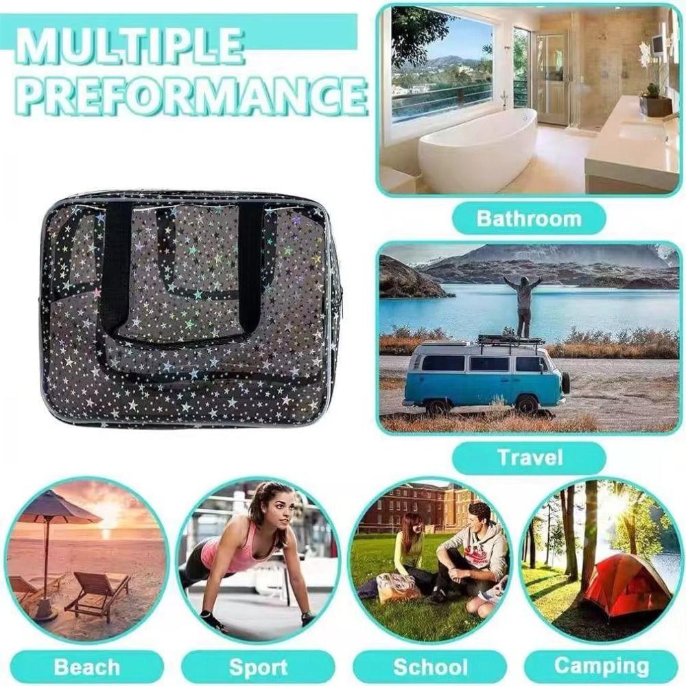 PVC Waterproof Transparent Makeup Bag Stars pattern Travel Beauty Organizer Daily Use