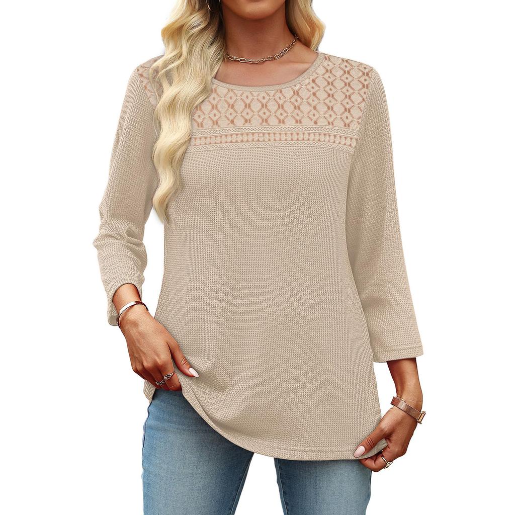 Women's Fashion 7/10 Sleeve  Knit Solid Color Casual Top