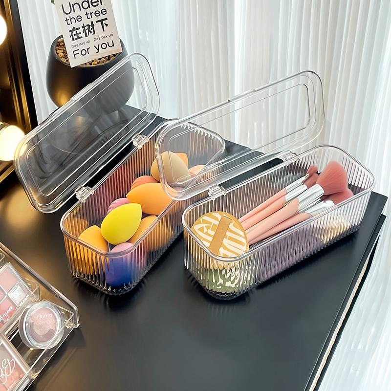 Makeup Bathroom Storage Multifunctional Cosmetic Egg Holder Box With Dustproof Lid -Makeup Brush Lipstick Organizer Vanity Desk