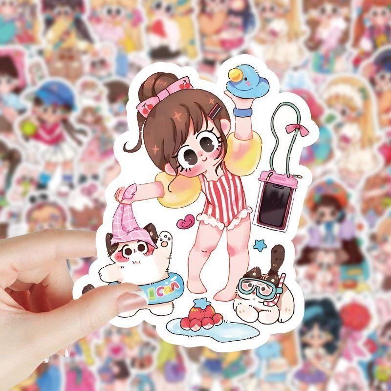 

52 шт. водонепроницаемых наклеек с милыми мультяшными девочками для украшения ноутбуков и чехлов для телефонов [#high definition pattern #]