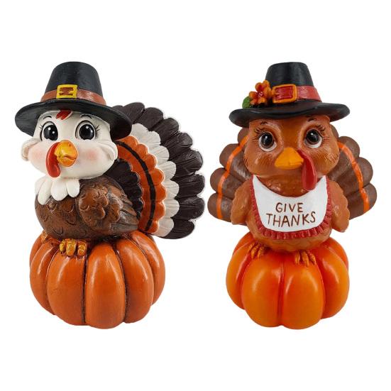 Holiday Gift for Friends And Family Resin Turkey Pumpkin Ornament Thanksgiving, Autumn Harvest Festive Tabletop Cute Statue Figurine with Retro