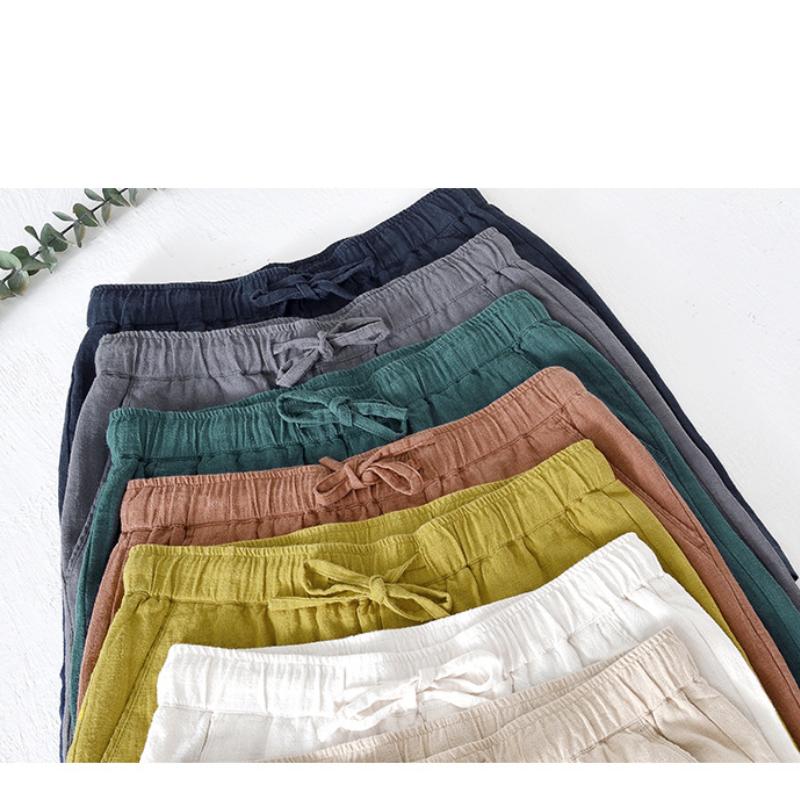 Summer Fashion Men's Shorts Youth Beach Baggy Short Pants Casual Solid Color Thin Cotton Linen Elastic Waist Shorts Breathable