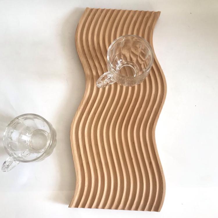 Japanese Beech Wood Ripple Pattern Chopping Board & Tray for Boiling Tea, Cake, Bread, and Creative Decor.