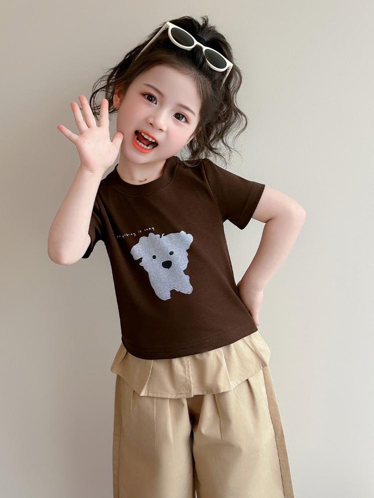 Huzhou Zhili Girls' Short Sleeve Puppy Print Top + Two-Piece Wide Leg Pants Set
