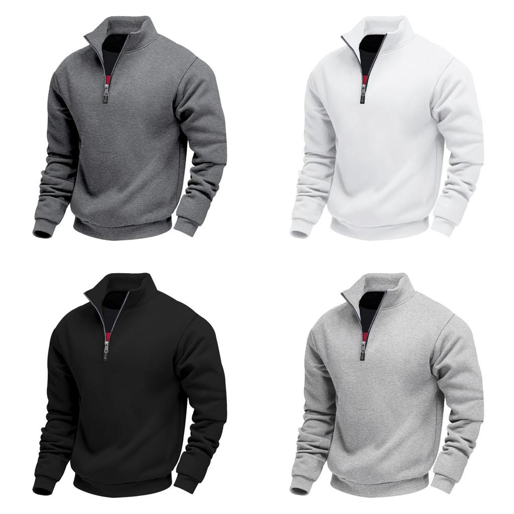 Mens Fleece Zip Up Stand Collar Sweater For Casual Winter Wear