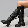 Vintage Women'S Boots Thick Heel Tall Boots Belt Buckle Sleeve Knight Boots Pile Boots 40-45 Boots