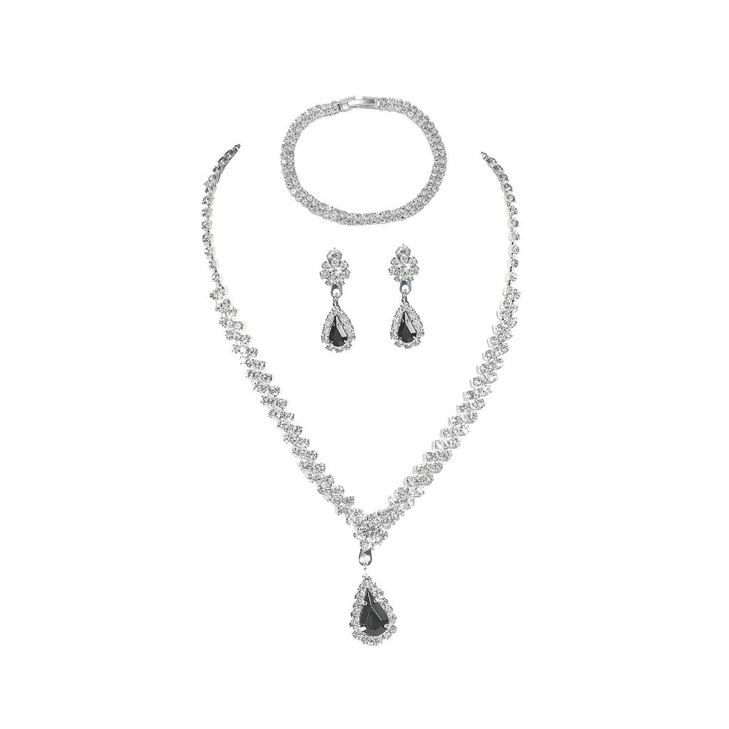 Premium lyx superblinkande diamant halsband örhängen armband tredelat set