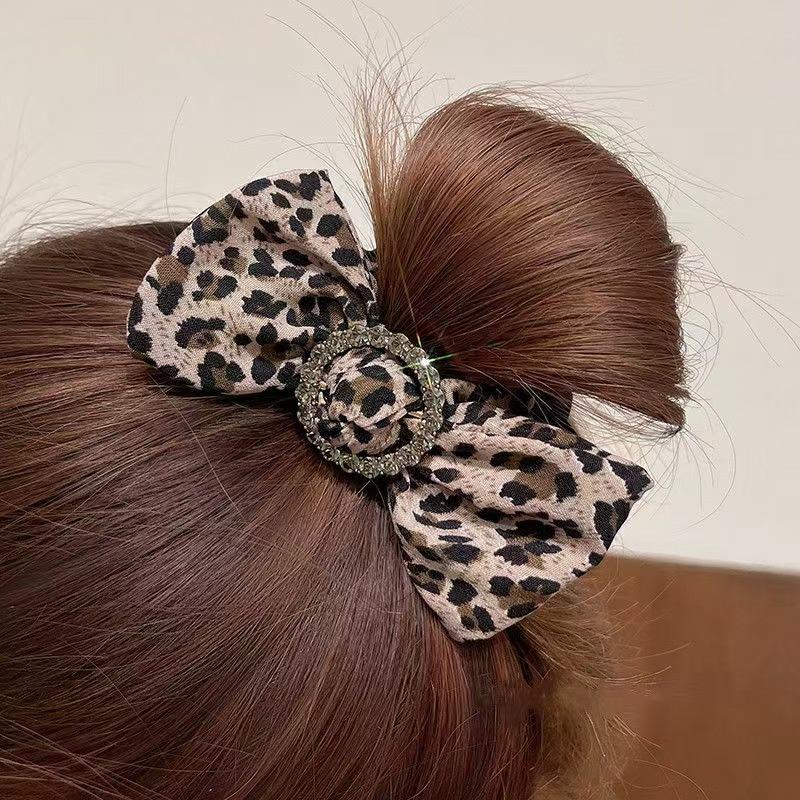 Leopard Print Bow Headgear Mori Super Fairy High Elastic Rubber Band Women Tie Headrope Temperament Hair Accessories Women