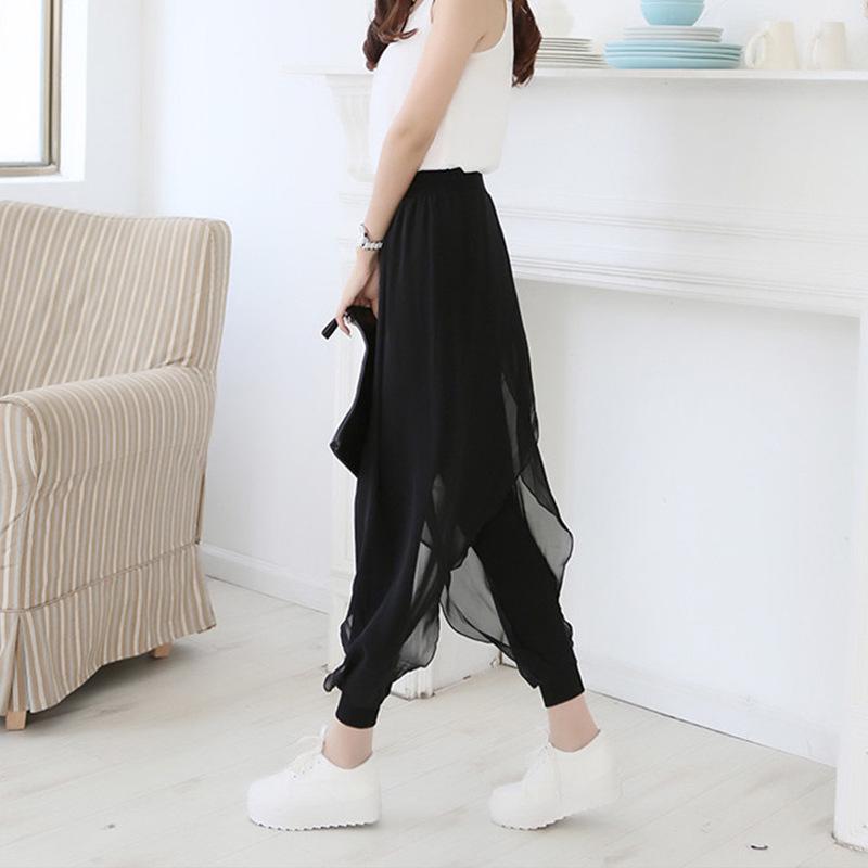 Women's Chiffon Harem Pants - Lightweight, Loose, Solid Color, Mesh Bloomers, Two-Piece 9-Point Style, Plus Size.