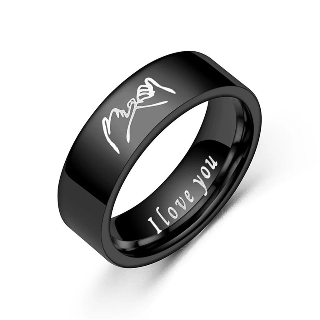 Stainless Steel Rings with "I LOVE YOU" Engraved Inside - Black/White Matching Promise Rings for Couples, Anniversary Jewe