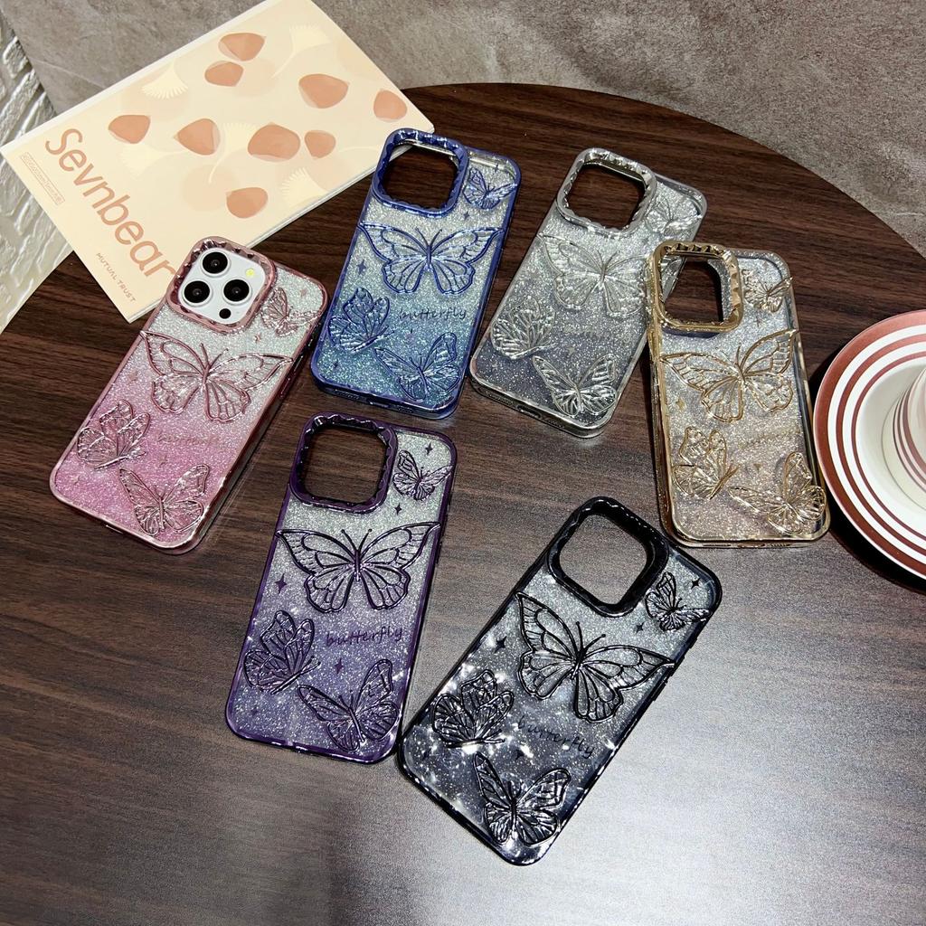 The New Pleated Three-dimensional Butterfly Is Suitable for iPhone15promax Mobile Phone Case Apple 14 Gradual Change Glitter 16 Soft Case