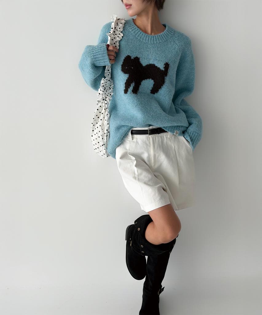 THE GREEN LAB Katze Jacquard Pullover [Blau]