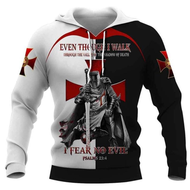 Mens Hooded Sweatshirt With 3D Digital Knight Print Loose Fit Hip Hop Style Fall
