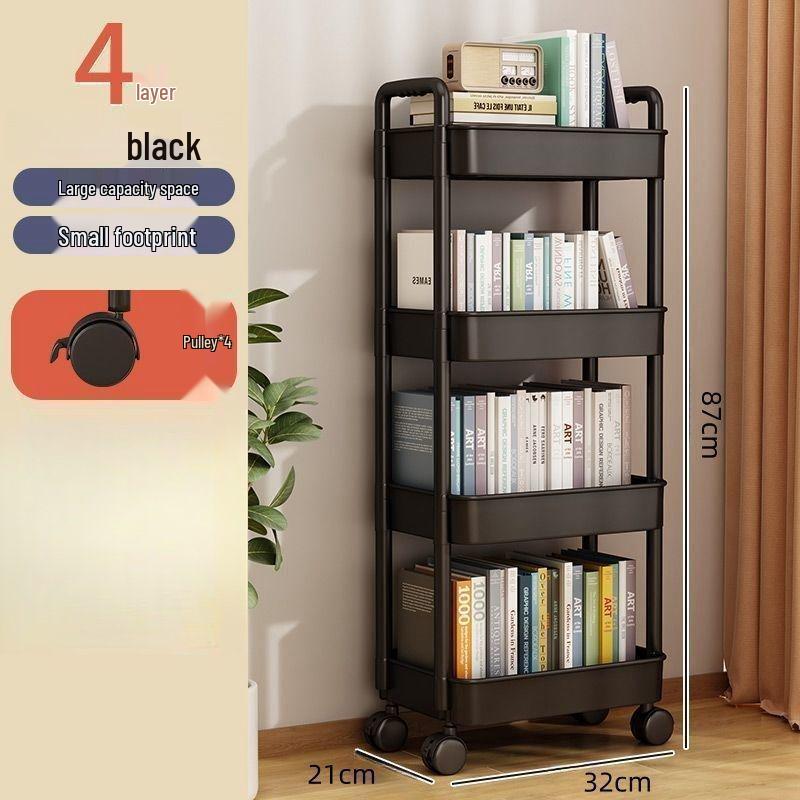 Large Capacity Multi-Layer Snack and Storage Trolley - Movable, Cream Style, Ideal for Dormitory or Bedside Use