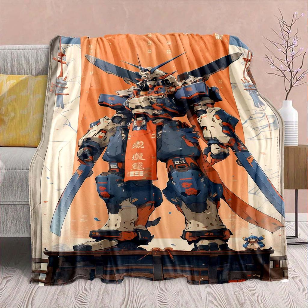 Gundam Anime Flannel Blanket - Soft Warm Perfect for Sofa, Bedding Camping Travel Office Home Decor -QJY