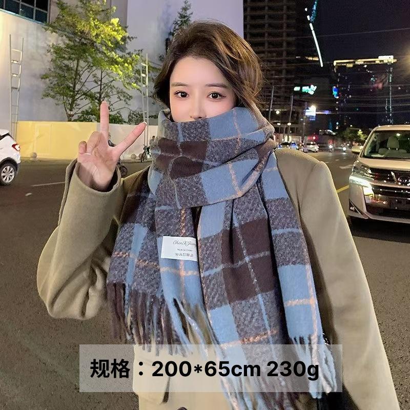 65 * 200cm Autumn And Winter New Women'S Versatile Simple Large Tassel Imitation Cashmere Double Sided Scarf For Warmth And Atmosphere, Shawl