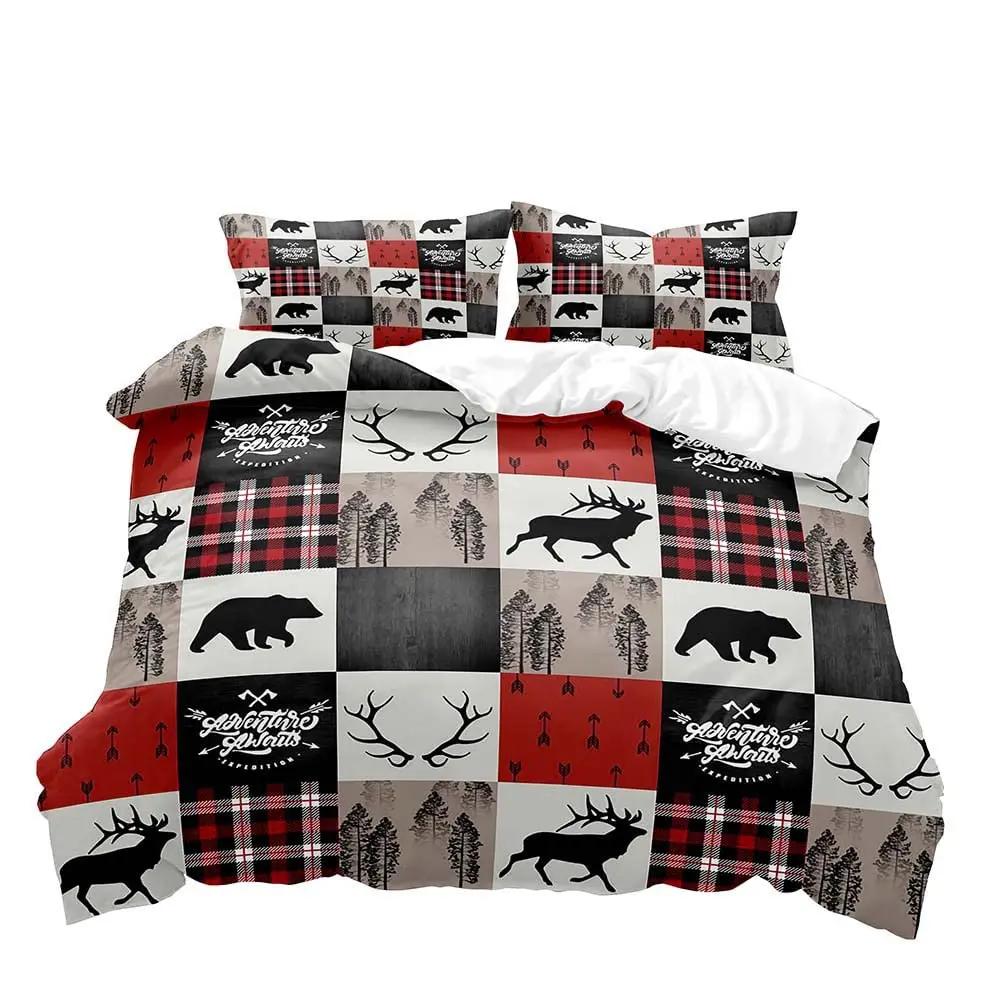 Farmhouse Bedding Sets Deer Elk Moose Mountain Woodland Animals Duvet Cover, stic Bedroom Decor, 2 Pillowcases Bedroom Decor