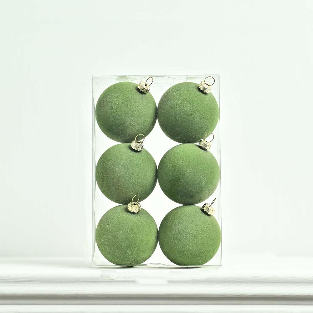 

6pcs Shatterproof Flocked Christmas Ball Pendant 6cm Merry Christmas Decor Wedding Party зелёный