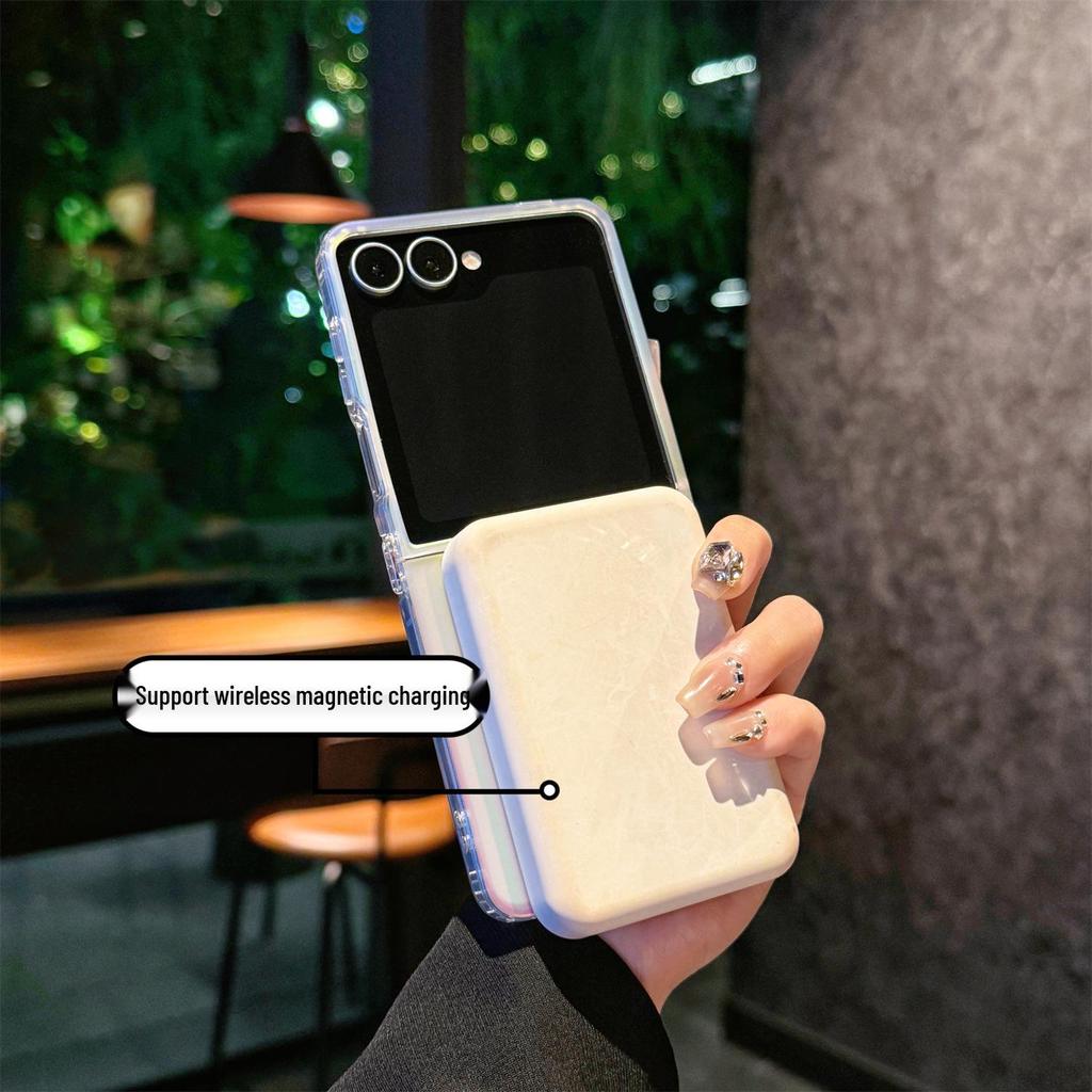 Compatible Samsung Z Flip7 Foldable Phone Case: Frosted Glitter Gradient Magnetic Protective Cover